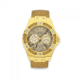 Guess+Ladies+Limelight+Gold+Leather+Strap+Watch