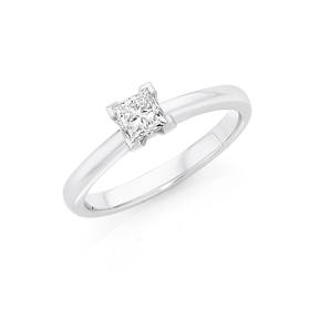 18ct+White+Gold+Diamond+Princess+Cut+Solitaire+Ring