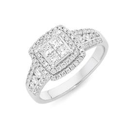 18ct+White+Gold+Diamond+Square+Shape+Shoulder+Ring