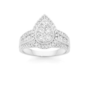 Limited+Edition+9ct+White+Gold+Diamond+Pear+Shape+Cluster+Ring