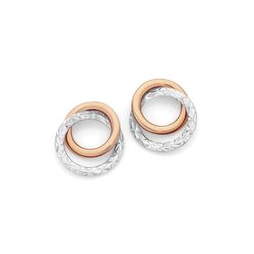 9ct+Rose+Gold+Two+Tone+Double+Circle+Stud+Earrings