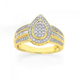 9ct+Gold+Diamond+Pear+Ring