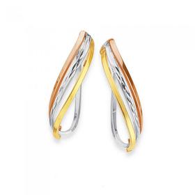 9ct-Gold-Three-Tone-Oval-Wave-Hoop-Earrings on sale