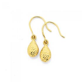 9ct+Gold+Diamond-cut+Pear+Drop+Earrings