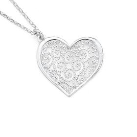 Silver-Scroll-Filigree-Flat-Heart-Pendant on sale