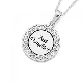 Silver-Best-Daughter-Filigree-Border-Disc-Pendant on sale