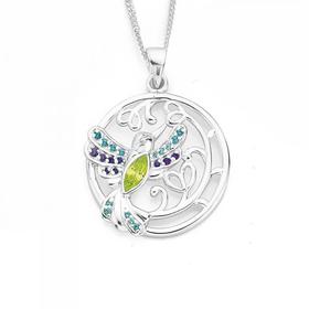 Silver-Green-Aqua-Violet-CZ-Hummingbird-Pendant on sale