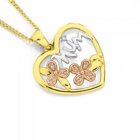 9ct-Gold-Tri-Tone-Diamond-Mum-Flowers-in-a-Heart-Pendant on sale