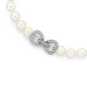 Silver-65X7mm-Cultured-Freshwater-Pearl-CZ-Heart-Clip-Bracelet on sale