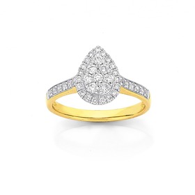 9ct+Gold+Diamond+Pear+Shape+Ring