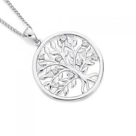 9ct-White-Gold-Diamond-Tree-of-Life-in-a-Circle-Pendant on sale