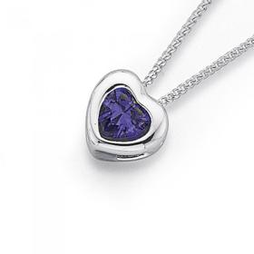 Silver-Violet-Cubic-Zirconia-Bezel-Heart-Pendant on sale