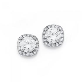 Silver-Cushion-Cubic-Zirconia-Cluster-Stud-Earrings on sale