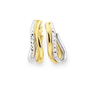 9ct-Two-Tone-Diamond-Cut-Double-Wave-Oval-Hoop-Earrings on sale