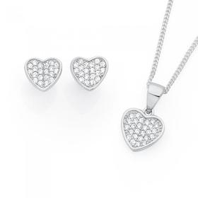 Silver-CZ-Pave-Heart-Pendant-Earring-Set on sale