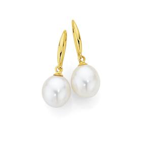 9ct+Gold+Freshwater+Pearl+Drop+Earrings