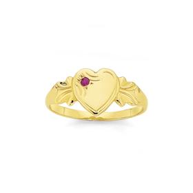 9ct-Ruby-Set-Heart-Signet-Ring on sale