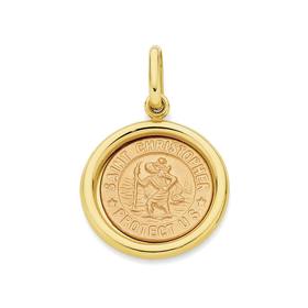 9ct+Gold+St+Christopher+Medallion+Pendant