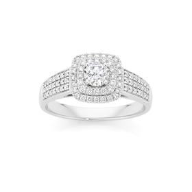 9ct-White-Gold-Diamond-Cushion-Shape-Shoulder-Set-Ring on sale