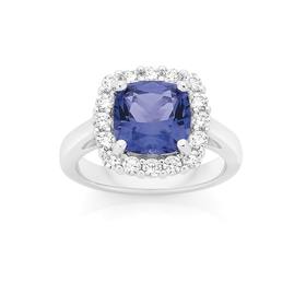 Silver-Dark-Blue-CZ-Cushion-Cluster-Ring on sale