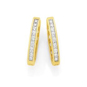 9ct+Gold+Diamond+Channel+Set+Huggie+Earrings