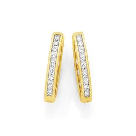 9ct+Gold+Diamond+Channel+Set+Huggie+Earrings