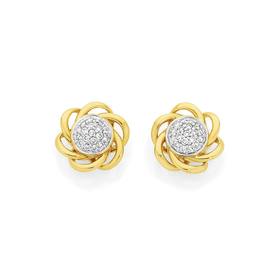 9ct+Gold+Diamond+Cluster+Multi+Swirl+Stud+Earrings