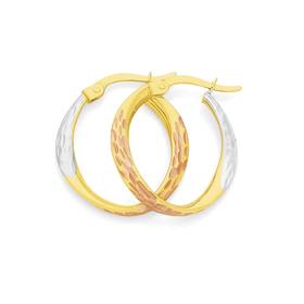 9ct+Gold+Tri+Tone+Oval+Hoop+Earrings