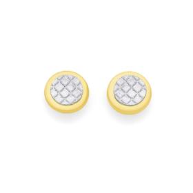 9ct+Gold+Stardust+Glitter+Disc+Stud+Earrings