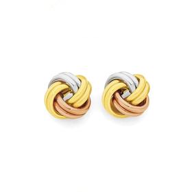 9ct+Gold+Tri+Tone+Knot+Stud+Earrings