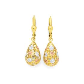 9ct+Gold+Tri+Tone+Pear+Drop+Earrings