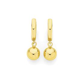 9ct+Gold+Huggie+Ball+Drop+Earrings