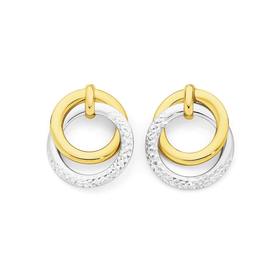 9ct+Gold+Two+Tone+Double+Ring+Stud+Earrings