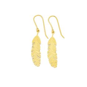 9ct+Gold+Feather+Drop+Earrings