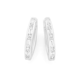 Silver-Baguette-Round-CZ-Huggie-Earrings on sale