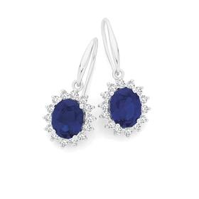 Silver+Oval+Blue+Spinel+%26amp%3B+CZ+Cluster+Hook+Earrings