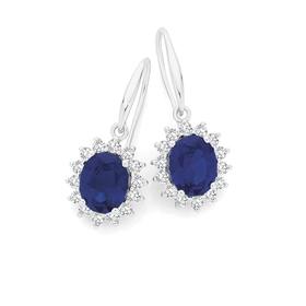 Silver-Oval-Blue-Spinel-CZ-Cluster-Hook-Earrings on sale