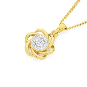 9ct+Gold+Diamond+Cluster+Multi+Swirl+Pendant