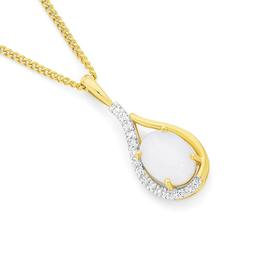 9ct-Gold-White-Opal-10ct-Diamond-Oval-Elegant-Teardrop-Pendant on sale