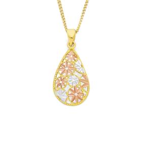 9CT+Gold+Tri+Tone+Pear+Pendant