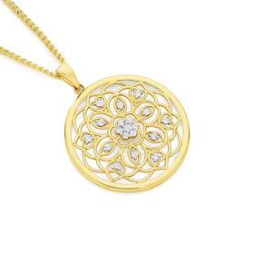 9ct+Gold+Two+Tone+Mandala+Pendant