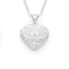 Silver-CZ-Fancy-Scroll-Heart-Locket on sale