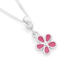 Silver-Pink-Enamel-Flower-Pendant on sale