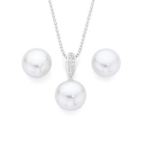 Silver-Pave-CZ-Cultured-Freshwater-Pearl-Pendant-and-Earrings-Set on sale
