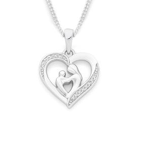 Silver+Mother+%26amp%3B+Child+In+CZ+Heart+Pendant