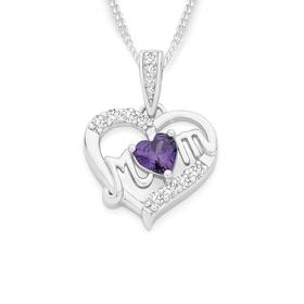 Silver+Violet+CZ+Mum+Heart+Pendant