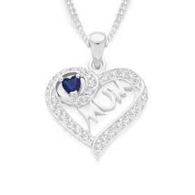 Silver+Dark+Blue+CZ+In+CZ+Heart+Mum+Pendant