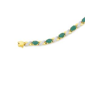 9ct+Gold+Emerald+%26amp%3B+Diamond+Oval+Cut+Kiss+Bracelet