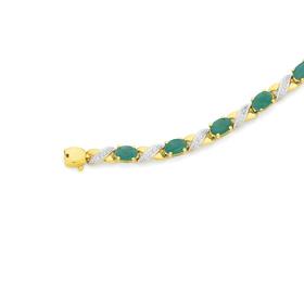 9ct-Gold-Emerald-Diamond-Oval-Cut-Kiss-Bracelet on sale
