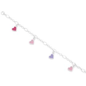 Silver-17cm-Pink-Lavender-Enamel-Heart-Charm-Bracelet on sale